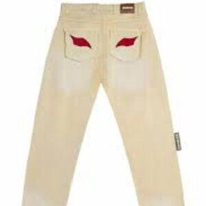 Designer Denim Jeans "Red Eye" Back Pockets Size 31x32 Yellow/Beige NWT